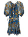 Ulla Johnson Size 2 Blue, Brown, White Cotton Blend Short Puff Sleeve Dress Blue, Brown, White / 2