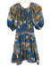 Ulla Johnson Size 2 Blue, Brown, White Cotton Blend Short Puff Sleeve Dress Blue, Brown, White / 2