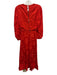 Johanna Ortiz Size 2 Red Viscose Long Sleeve Jacquard Floral Ruched Dress Red / 2