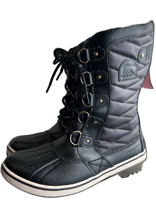 Sorel Shoe Size 9 Black Leather Upper Fabric Lined Rubber Outsole Mid Calf Boots Black / 9