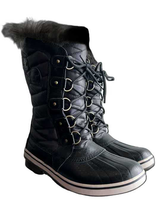 Sorel Shoe Size 9 Black Leather Upper Fabric Lined Rubber Outsole Mid Calf Boots Black / 9