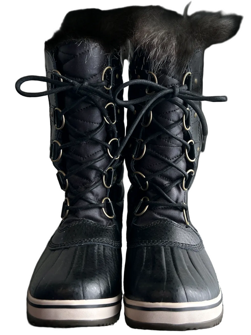 Sorel Shoe Size 9 Black Leather Upper Fabric Lined Rubber Outsole Mid Calf Boots Black / 9
