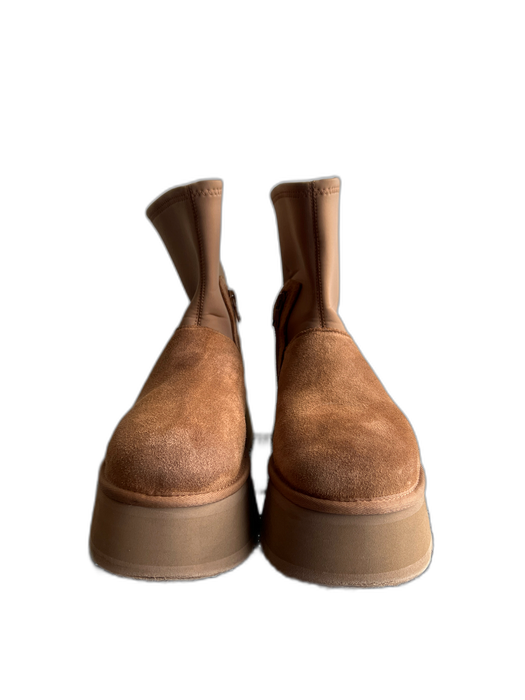 Ugg Shoe Size 8 Brown Suede Upper Sockliner Side Zip Pull Tab Platform Boots Brown / 8