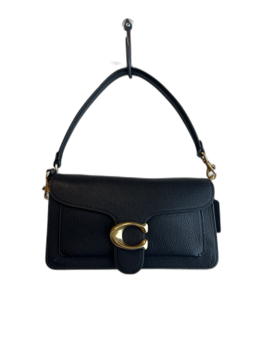 Coach Black Polished Pebbled Leather Fabric Lined Snap Closure shoulder bag Bag Black