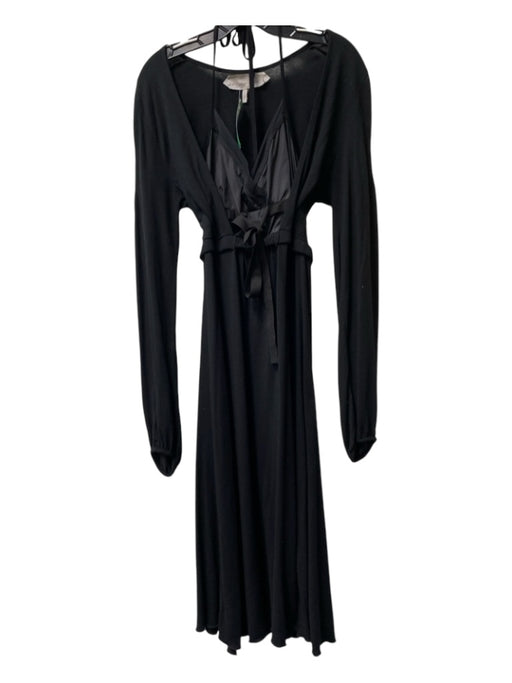 Schumacher Size Large Black Viscose Long Sleeve Deep V Ribbon Detail Dress Black / Large