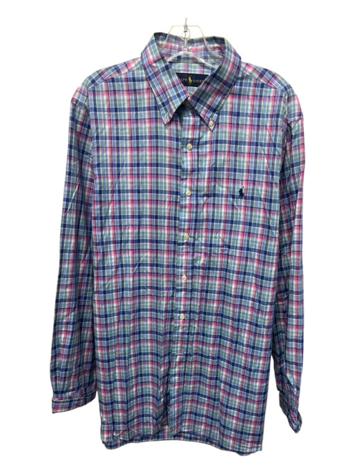 Ralph Lauren Size L Blue & Multi Cotton Plaid Button Down Long Sleeve Shirt Blue & Multi / L