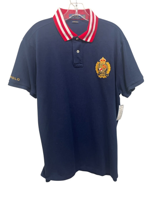 Polo Ralph Lauren Size XL Navy Blue & Multi Cotton Polo Men's Short Sleeve Shirt Navy Blue & Multi / XL