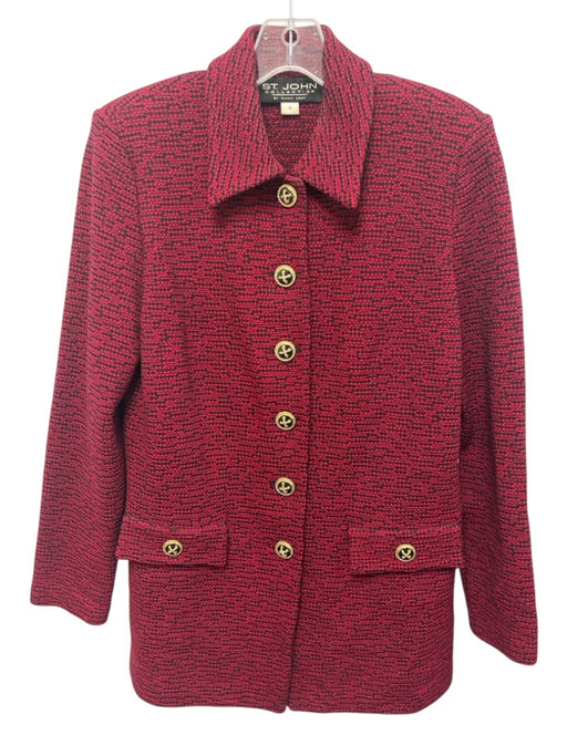 St. John Collection Size 4 Red & Black Wool & Rayon Long Sleeve Knit Jacket Red & Black / 4