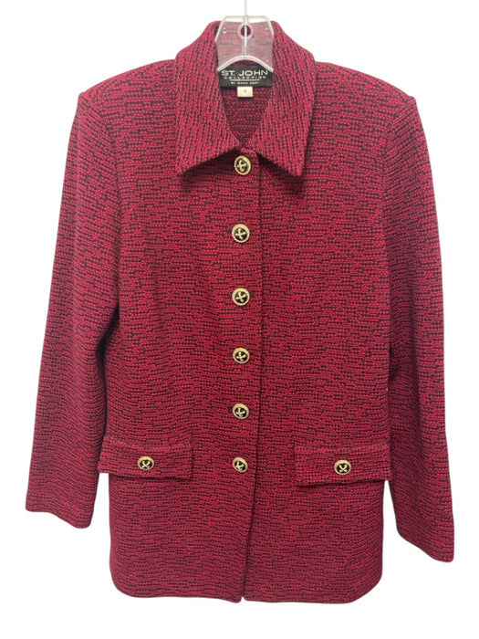 St. John Collection Size 4 Red & Black Wool & Rayon Long Sleeve Knit Jacket Red & Black / 4