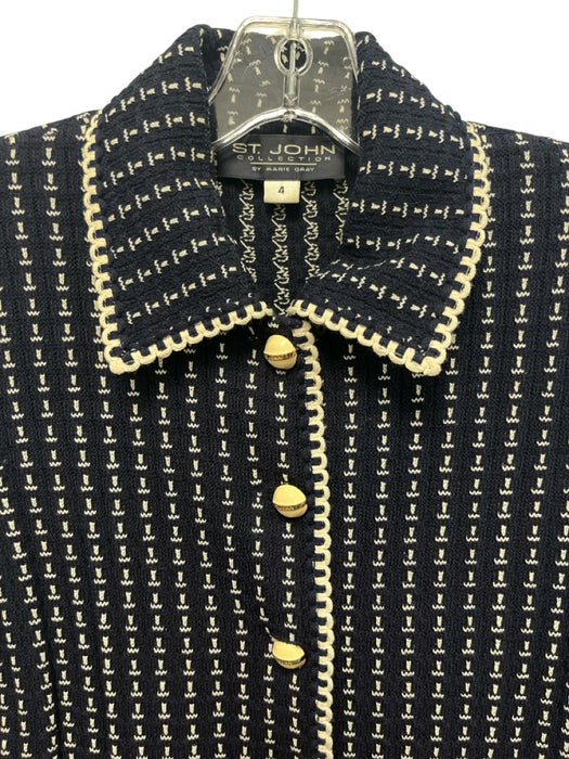 St. John Collection Size 4 Navy & white Wool & Rayon Long Sleeve Knit Jacket Navy & white / 4