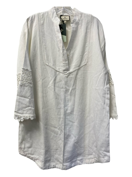 Tuckernuck Size S White Cotton Quarter Button Long Bell Sleeve Perforated Tunic White / S