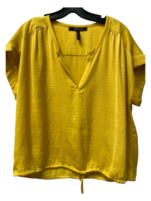 BCBG Maxazria Size S Yellow Polyester Round V Neck Drop Shoulder Tie Waist Top Yellow / S