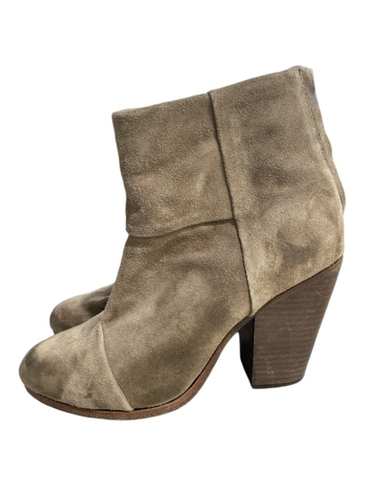 Rag & Bone Shoe Size 38 Tan Suede Almond Toe Zip Back Stacked Booties Tan / 38