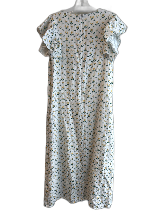 Tuckernuck Size Small White, Green & Yellow Linen & Cotton Floral Back Zip Dress White, Green & Yellow / Small