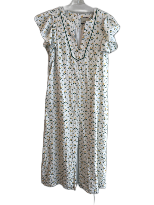 Tuckernuck Size Small White, Green & Yellow Linen & Cotton Floral Back Zip Dress White, Green & Yellow / Small