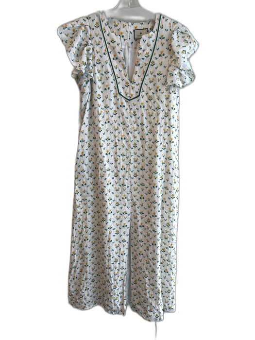 Tuckernuck Size Small White, Green & Yellow Linen & Cotton Floral Back Zip Dress White, Green & Yellow / Small