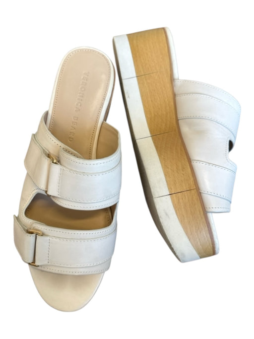 Veronica Beard Shoe Size 8 Cream & Tan Leather Wood Platform Velcro Sandals Cream & Tan / 8