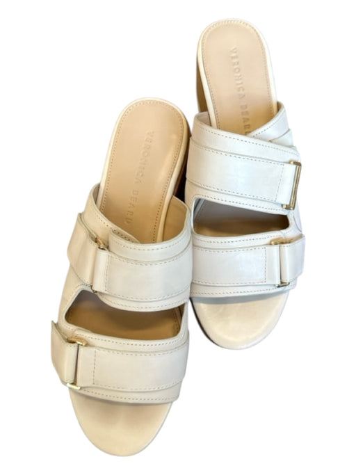Veronica Beard Shoe Size 8 Cream & Tan Leather Wood Platform Velcro Sandals Cream & Tan / 8
