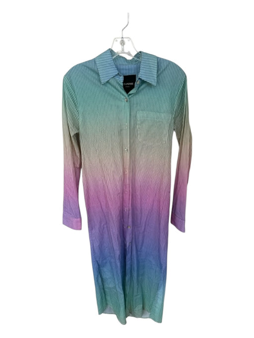 Le Superbe Size 0 Multi Cotton Long Sleeve Striped Ombre Button Down Dress Multi / 0
