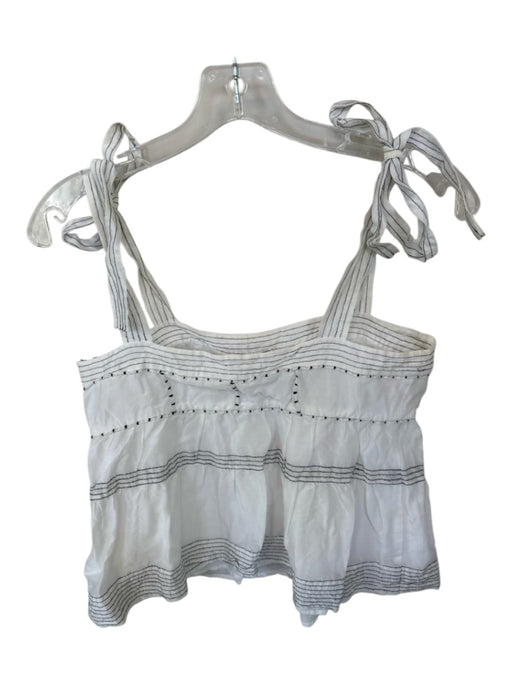 Ulla Johnson Size 4 White & Black Silk Blend Tie Straps Stitching Detail Top White & Black / 4