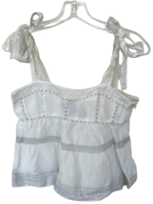 Ulla Johnson Size 4 White & Black Silk Blend Tie Straps Stitching Detail Top White & Black / 4