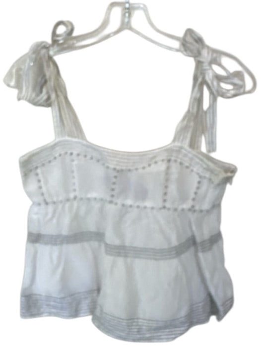 Ulla Johnson Size 4 White & Black Silk Blend Tie Straps Stitching Detail Top White & Black / 4