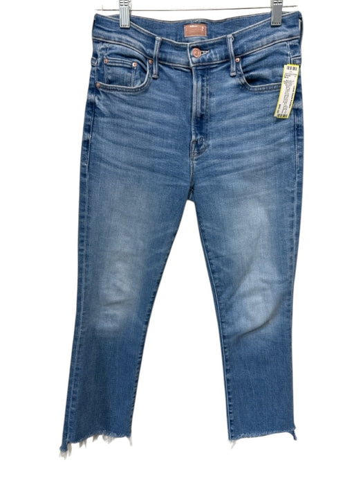 Mother Size 27 Medium Wash Cotton Denim Zip Fly High Rise Boot Cut Raw Hem Jeans Medium Wash / 27