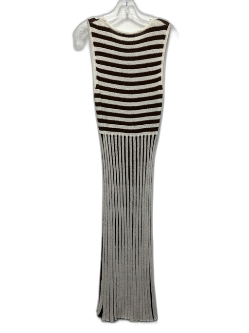 Zara Size M Brown & White Acrylic & Polyamide Sleeveless Stripe Flare Hem Dress Brown & White / M