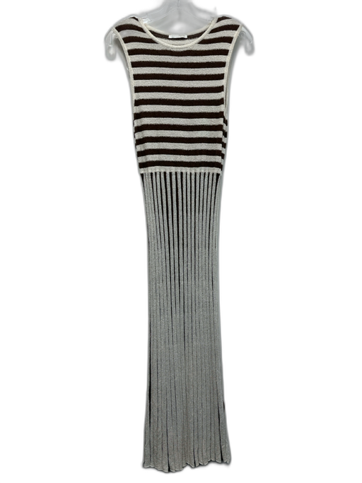 Zara Size M Brown & White Acrylic & Polyamide Sleeveless Stripe Flare Hem Dress Brown & White / M