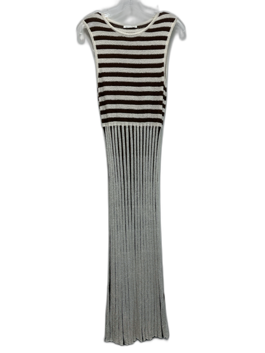 Zara Size M Brown & White Acrylic & Polyamide Sleeveless Stripe Flare Hem Dress Brown & White / M