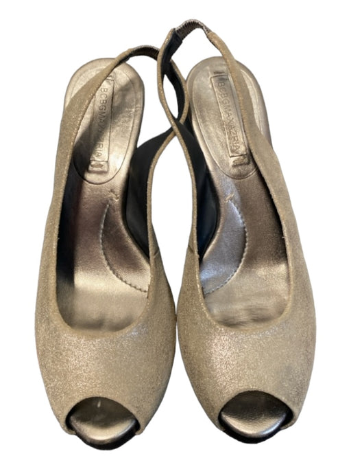 BCBG Maxazria Shoe Size 8.5 Silver & Gold Leather Slingbacks Peep Toe Shoes Silver & Gold / 8.5