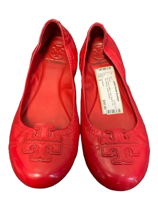 Tory Burch Shoe Size 8 Red Patent Leather Logo Round Toe Flat Ballerina Shoes Red / 8