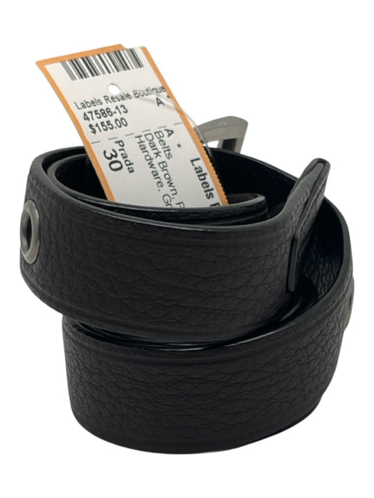 Prada Dark Brown Pebble Leather Gunmetal Hardware Grommet Belts Dark Brown / 30