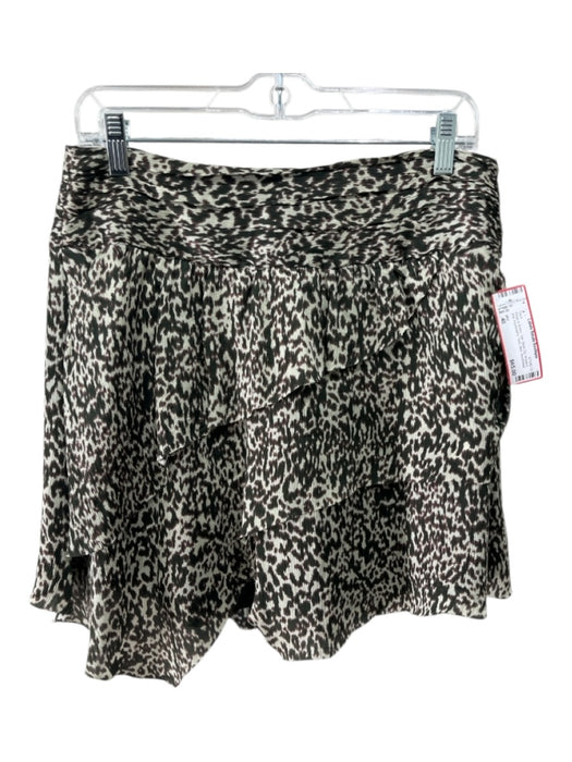 IRO Size 40 Beige & Brown Silk Back Zip leopard ikat Asymmetric Tiers Mini Skirt Beige & Brown / 40