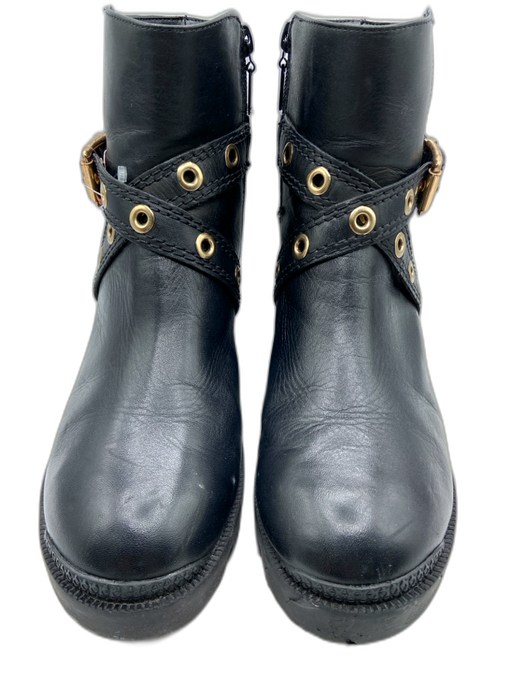 Schutz Shoe Size 7 Black Leather Grommet Detail Buckle Lug Sole Moto Boots Black / 7