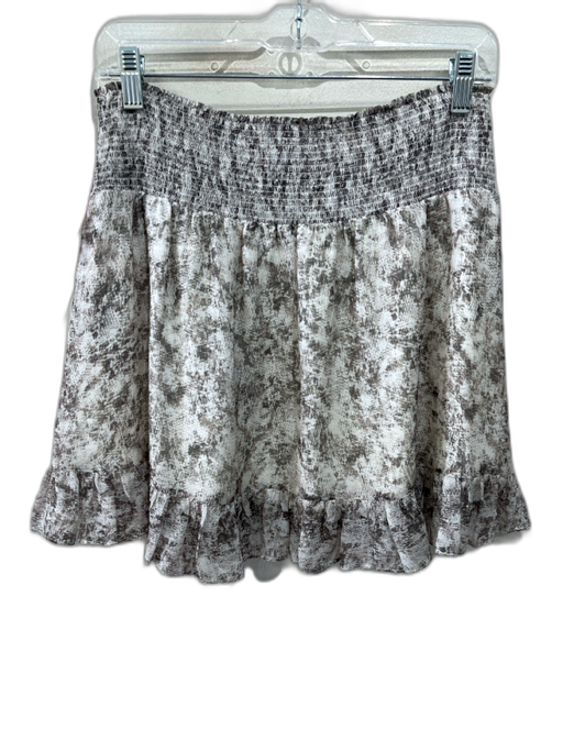 Intermix Size M White & Taupe Silk Smocked Waist Band Snake Print Skirt White & Taupe / M