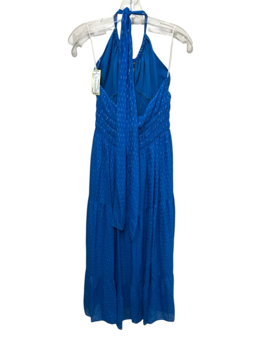 Intermix Size 8 Blue & Silver Silk Blend Metallic Thread Tie Neck Halter Dress Blue & Silver / 8