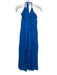 Intermix Size 8 Blue & Silver Silk Blend Metallic Thread Tie Neck Halter Dress Blue & Silver / 8