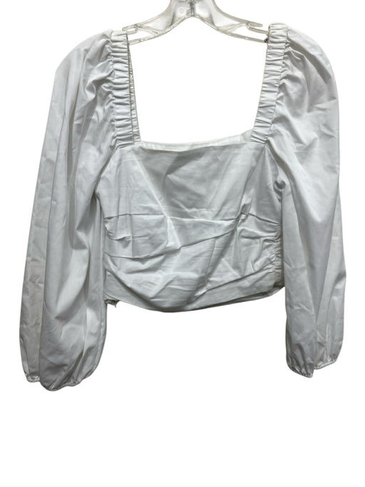 Veronica Beard Size 8 White Cotton Long Balloon Sleeve Square Neck Side Zip Top White / 8