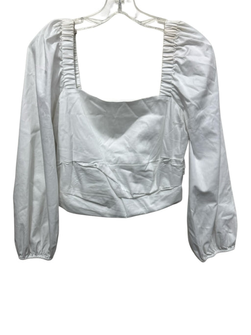 Veronica Beard Size 8 White Cotton Long Balloon Sleeve Square Neck Side Zip Top White / 8