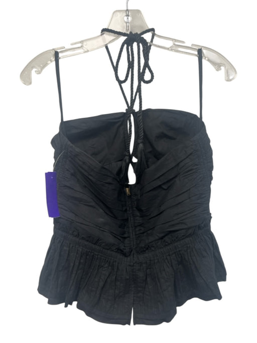 Ulla Johnson Size 6 Black Cotton Tie Neck Halter Gathered Pleats Cutout Top Black / 6