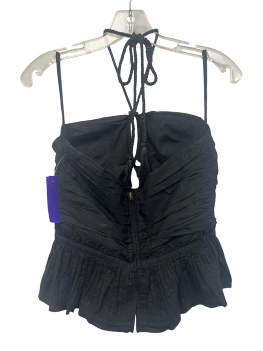 Ulla Johnson Size 6 Black Cotton Tie Neck Halter Gathered Pleats Cutout Top Black / 6