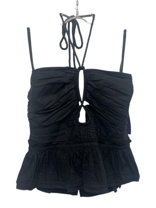 Ulla Johnson Size 6 Black Cotton Tie Neck Halter Gathered Pleats Cutout Top Black / 6