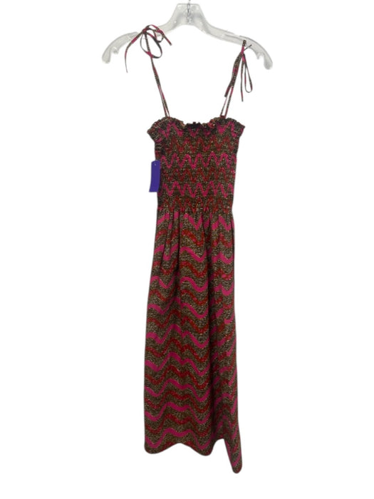 Nohemm Size One Size Pink & Brown Cotton Striped Shirred Bodice Zig Zag Dress Pink & Brown / One Size