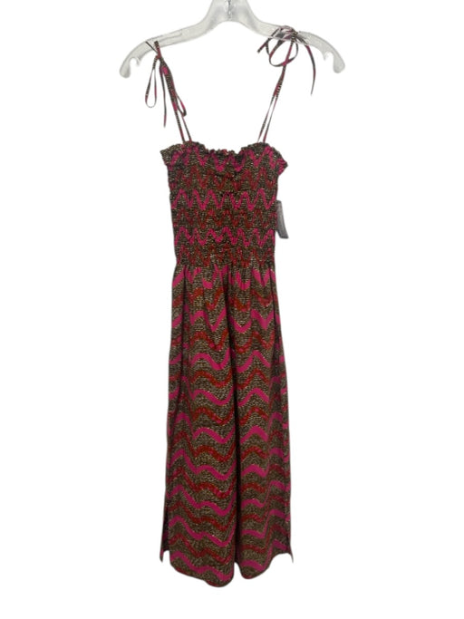 Nohemm Size One Size Pink & Brown Cotton Striped Shirred Bodice Zig Zag Dress Pink & Brown / One Size