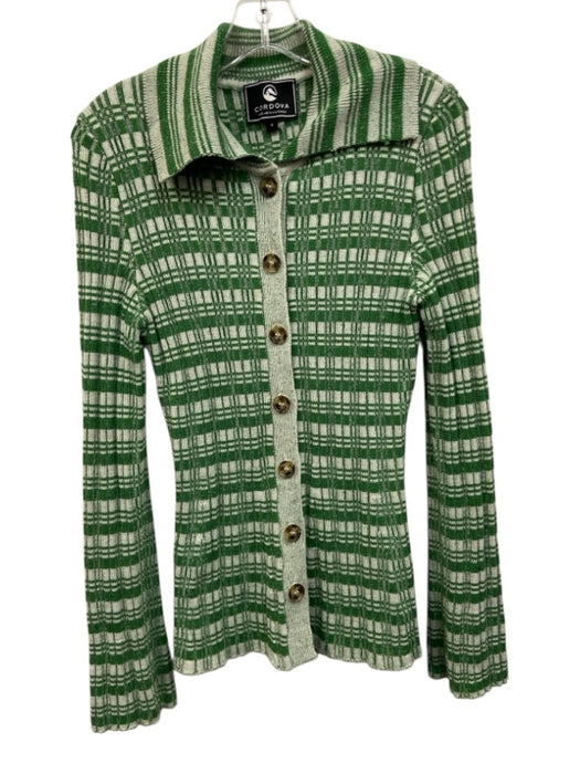 Cordova Size M Green & White Wool Knit stripped Cardigan Button up Sweater Green & White / M