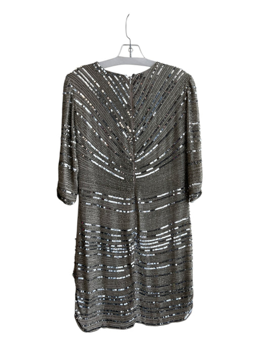 Parker Black Size 0 Silver Polyester Sequin Knee Length Round Neck Dress Silver / 0