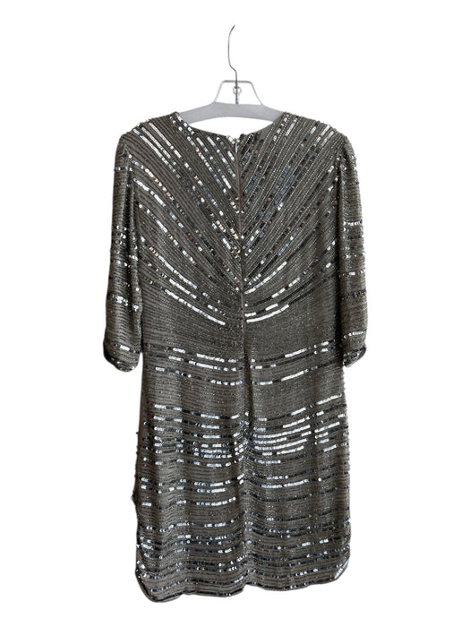 Parker Black Size 0 Silver Polyester Sequin Knee Length Round Neck Dress