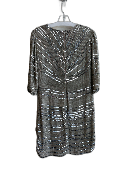 Parker Black Size 0 Silver Polyester Sequin Knee Length Round Neck Dress Silver / 0