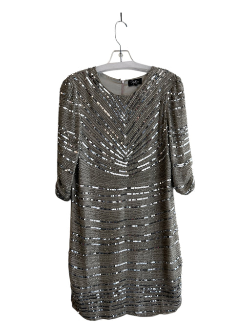 Parker Black Size 0 Silver Polyester Sequin Knee Length Round Neck Dress Silver / 0